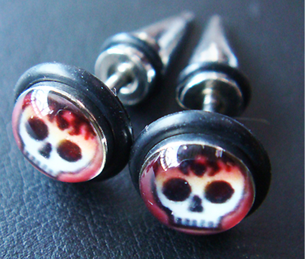 Skull Fake Plugs Ear Plug Rings Earrings Body Piercing Jewelry on Luulla